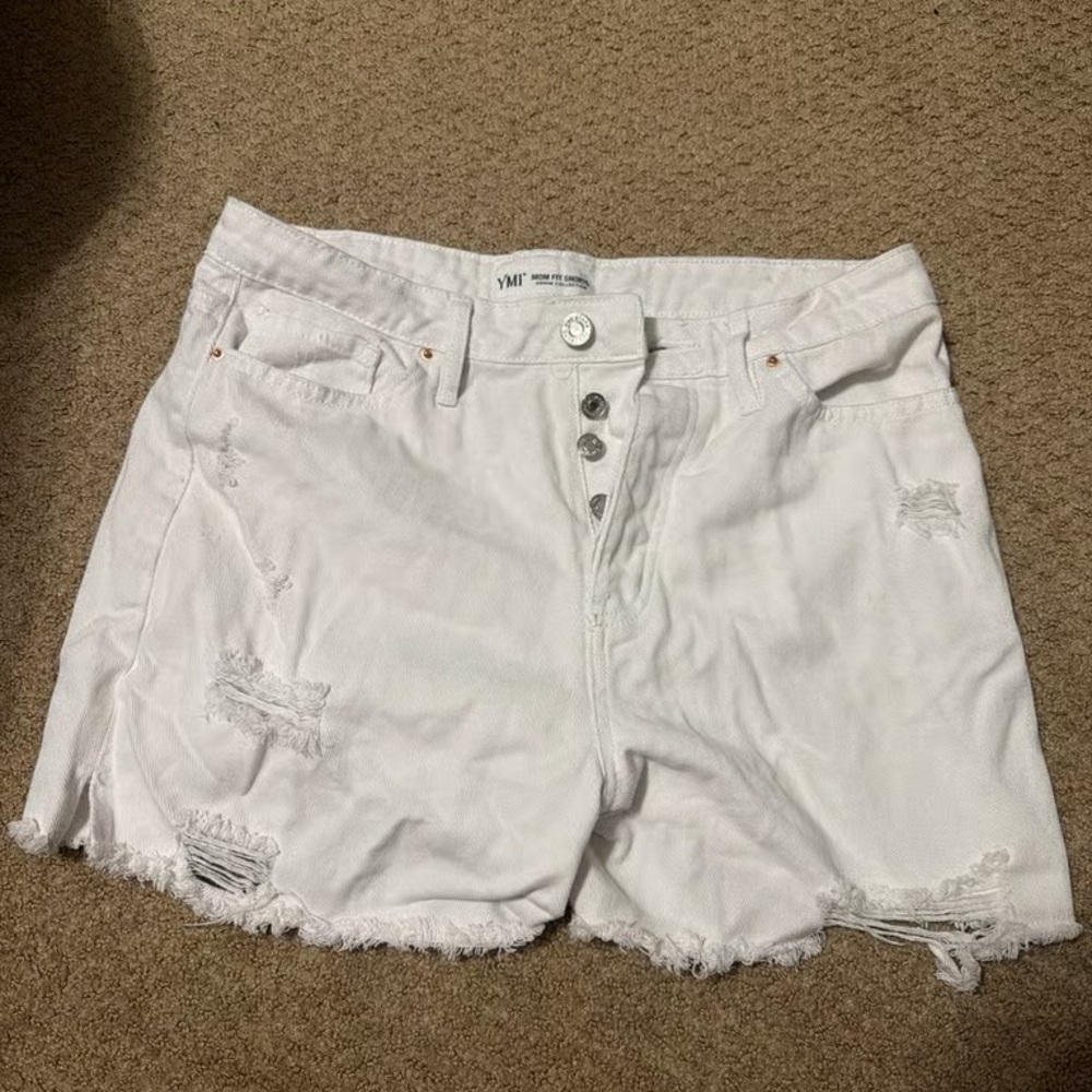 White Distressed Denim Shorts